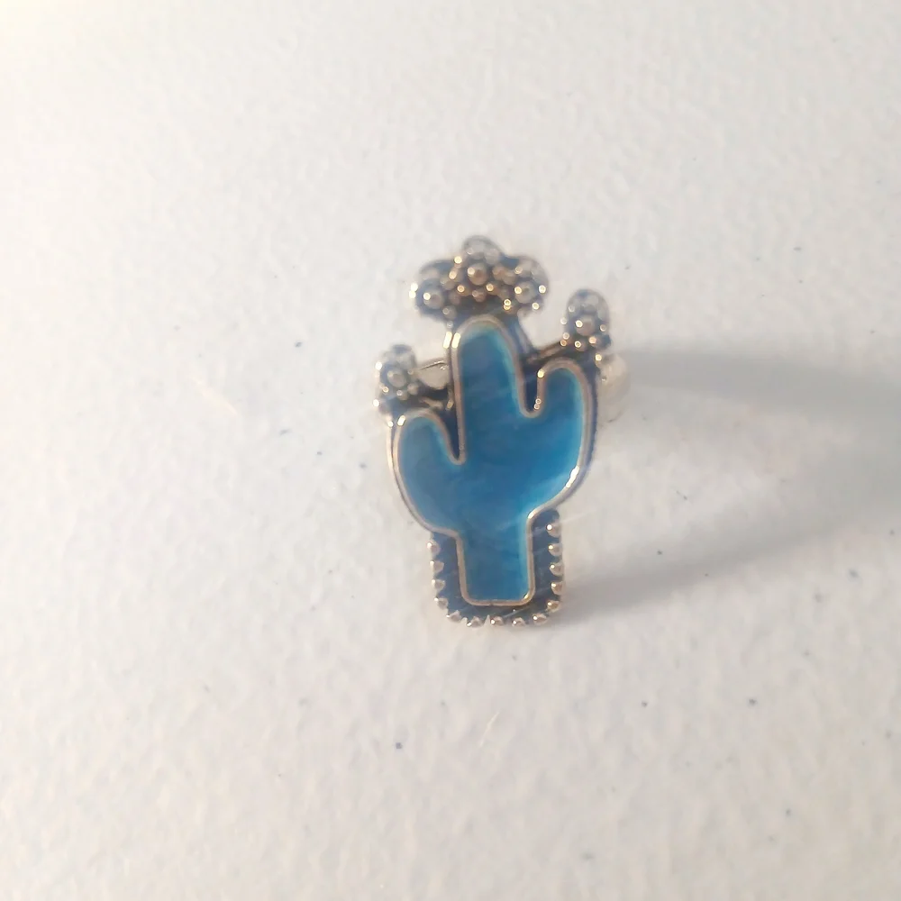 Blue and Silver Cactus Design Ring